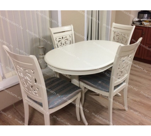 Обеденная группа Eva+Siena Ivory White ткань бирюзовая (H180-19)