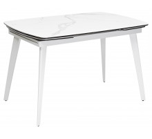 Стол ELIOT 120 HIGH GLOSS STATUARIO Белый мрамор глянцевый, керамика/ белый каркас