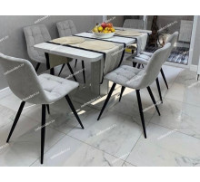 Обеденная группа Stork белый/TERAMO UF910-02 LIGHT GREY, велюр