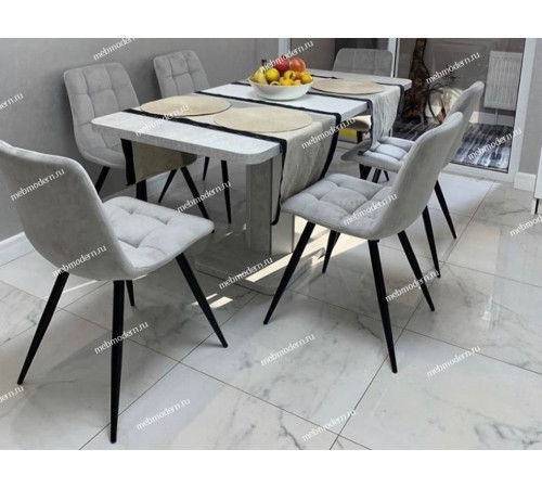 Обеденная группа Stork белый/TERAMO UF910-02 LIGHT GREY, велюр