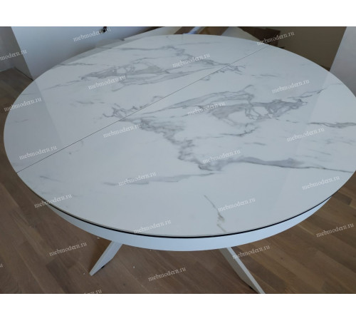 Стол TRENTO 120 HIGH GLOSS STATUARIO Белый мрамор глянцевый, керамика/ белый каркас