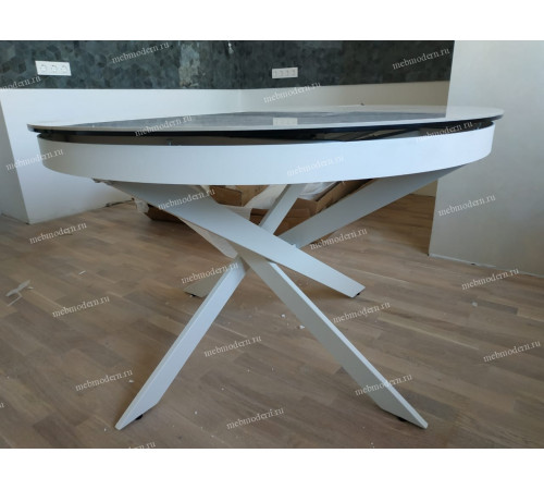 Стол TRENTO 120 HIGH GLOSS STATUARIO Белый мрамор глянцевый, керамика/ белый каркас