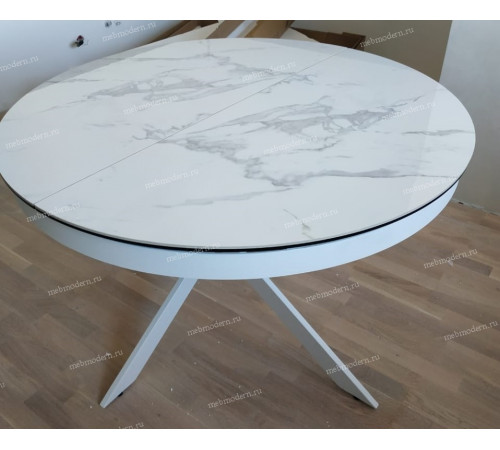 Стол TRENTO 120 HIGH GLOSS STATUARIO Белый мрамор глянцевый, керамика/ белый каркас