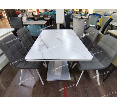 Обеденная группа ALTA GREY-WHITE MARBLE/CHILLI SQUARE RU-07/белый каркас