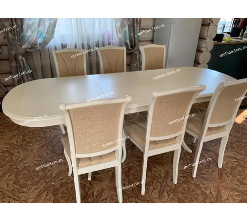 Обеденная группа SIENA SA-T6EX/OP-SC Ivory White ткань А168В