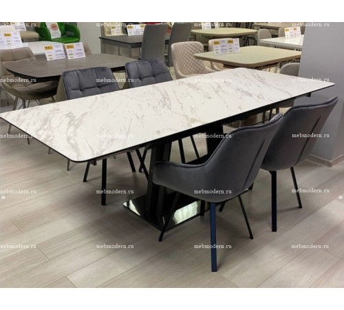 Обеденная группа OSVALD 160 MARBLES KL-99/MAVERICK BLUVEL-14 GREY черный каркас
