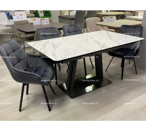 Обеденная группа OSVALD 160 MARBLES KL-99/MAVERICK BLUVEL-14 GREY черный каркас