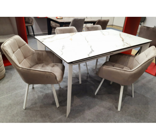 Обеденная группа CREMONA KL-188/MAVERICK BLUVEL-40 BEIGE/ белый каркас, 360 град.