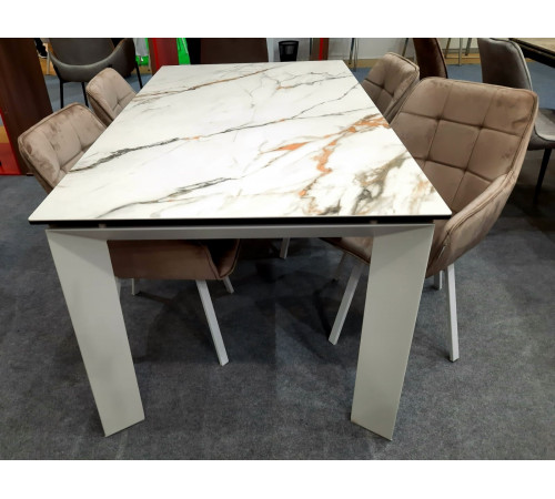 Обеденная группа CREMONA KL-188/MAVERICK BLUVEL-40 BEIGE/ белый каркас, 360 град.
