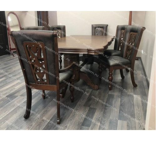 Обеденная группа KRONOS/LUSA Light Walnut (стол, 4 стула и 2 кресла)