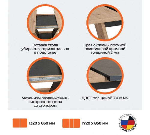 Стол VOX  ЛДСП, 132-172x85x75,5 см, Дуб артисан/Графит