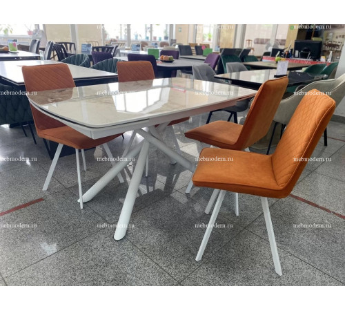 Обеденная группа RIVOLI 140 GLOSS LUXURY/202 B17 TERRACOTTA, белый каркас