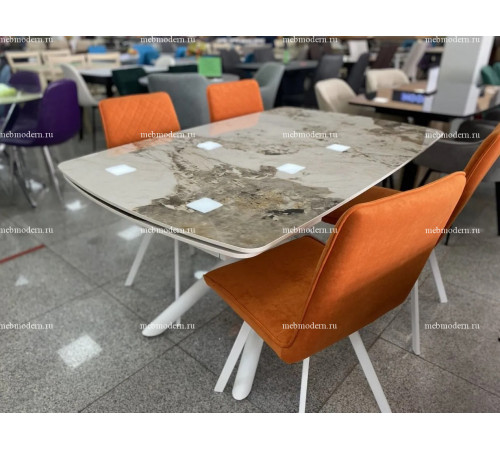 Обеденная группа RIVOLI 140 GLOSS LUXURY/202 B17 TERRACOTTA, белый каркас
