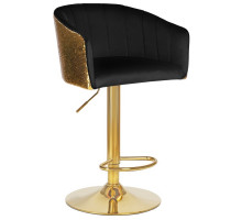 Стул барный DOBRIN DARCY GOLD SHINY 5025_GoldBase-LM черный велюр с золотыми паетками