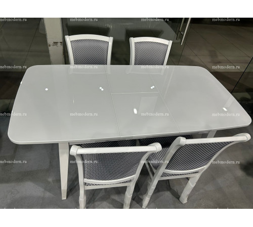 Обеденная группа стол M120 белый optiwhite и 4 стула М15 тк. 4011 эмаль белая