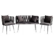 Комплект (софа + 2 кресла) CEZAR (mod. 2212) металл/вельвет, 116 x 56.5 x 77 см, grey (серый) BF-14/хром
