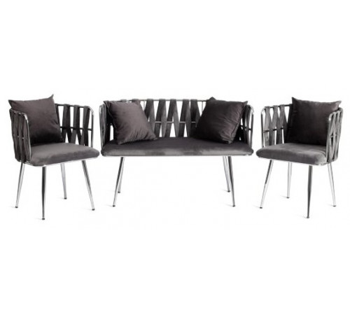 Комплект (софа + 2 кресла) CEZAR (mod. 2212) металл/вельвет, 116 x 56.5 x 77 см, grey (серый) BF-14/хром