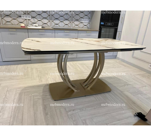 Стол обеденный MATERA 160 KL-188 Контрастный мрамор матовый, итальянская керамика/ каркас цвета шампань
