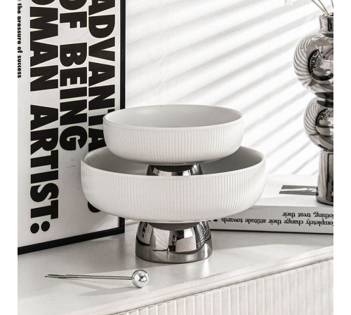 Ваза керамическая для фруктов IST-049, 16х8 см, белый/серебро