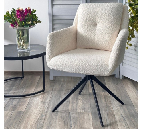 Стул MEADOW 360 град. поворот. Белый XD841-01, букле / черный каркас, ®DISAUR