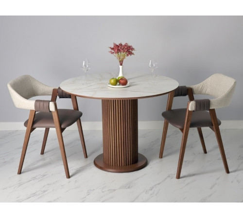Стол Bloom диам. 105 см, Кварцит, орех