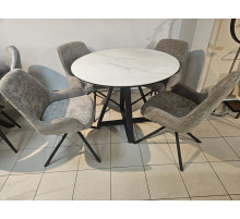 Обеденная группа SKZ100 d1000 Керамика Cristal Onyx Bianco Polished/402 N13 св.бежевый/ножки черные