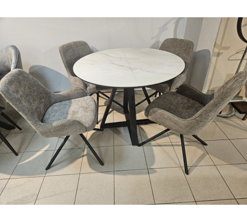 Обеденная группа SKZ100 d1000 Керамика Cristal Onyx Bianco Polished/402 N13 св.бежевый/ножки черные