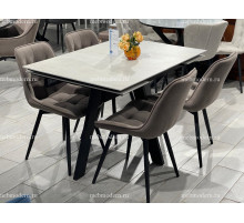 Обеденная группа DM120 Хромикс белый/206М Челси B5 LATTE, ножки черные
