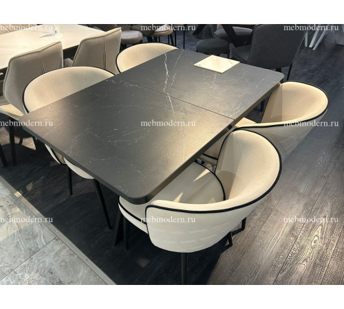 Обеденная группа AKD120 STONE BLACK ST CER/347 микровелюр E 52 бежевый, ножки черные