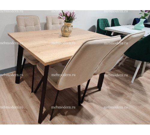 Обеденная группа H120/140 Дуб галифакс натуральный (ЛДСП EGGER)/207 B03 Beige опоры черные