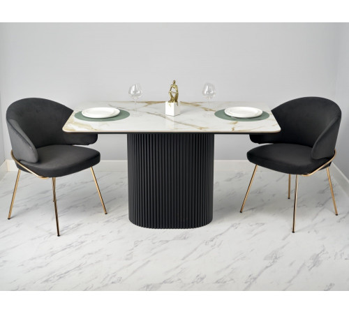 Стол Festa 140x85x77см, керамогранит Calacatte gold, черный