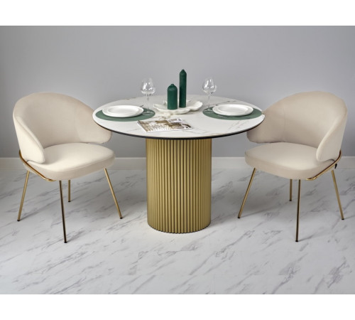 Стол Aura D110, керамогранит Ravena Natural, золото