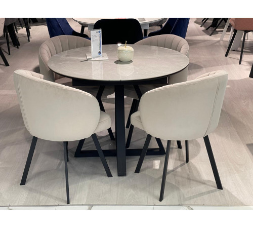 Обеденная группа SKZ100 d1000 Керамика Belgium Grey Polished/258 беж. ножки черные
