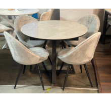 Обеденная группа SKZ100 d1000 Керамика Belgium Grey Polished/234 бежевый/ножки черные