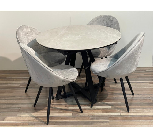 Обеденная группа SKZ100 d1000 Керамика Belgium Grey Polished/234 св.серый/ножки черные