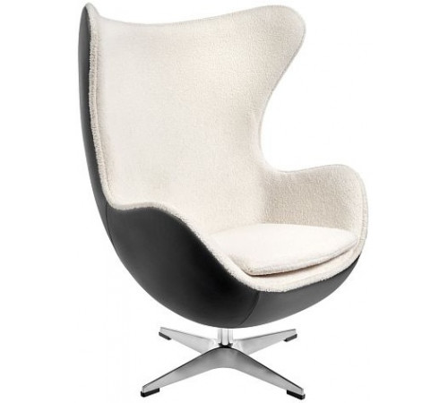 Кресло EGG STYLE CHAIR черный, экокожа (Enzo 999), белый иск.мех (Нефитос Lamb 10)