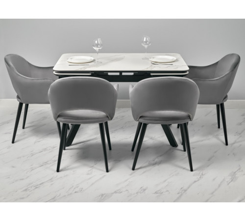 Стол Arthur раскладной 120-184x80x75см, керамогранит белый мрамор Greys White, чёрный
