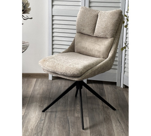 Стул LEROY 360 град. поворот Белый PICASSO 9306 букле / 7525-01 велюр / черный каркас, ®DISAUR