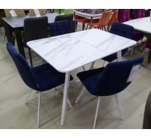 Обеденная группа ARUBA GREY-WHITE/CHILLI SQUARE RU-03 синяя сталь, PU/ белый каркас