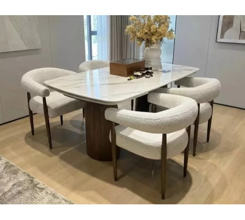 Стол ВЕСТБЕРГ (WESTBERG) 180 КАЛАКАТТА (GLOSS CALACATTA GOLD SOLID CERAMIC) / Орех натур, ®DISAUR