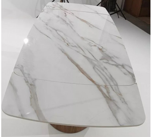 Стол ВЕСТБЕРГ (WESTBERG) 180 КАЛАКАТТА (GLOSS CALACATTA GOLD SOLID CERAMIC) / Орех натур, ®DISAUR
