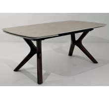 Стол КИРАН (KIRAN) 180 БЕЖЕВЫЙ МРАМОР (MATTE SICILY BEIGE SOLID CERAMIC) / Орех темный, ®DISAUR