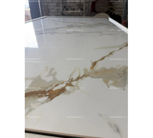 Стол ТАНГО 160 CALACATTA GOLD , керамика / Черный каркас