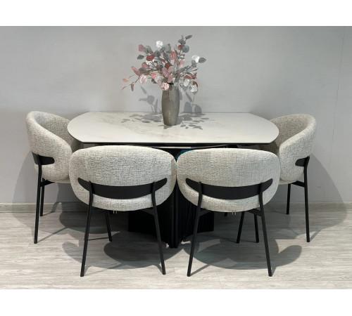 Обеденная группа DikLine RKD140 Керамика Platinum ART/203 ME11 серый, ножки черные