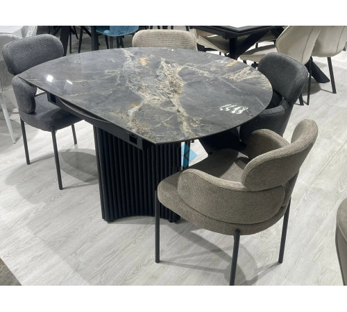 Стол DikLine RKD140 Керамика NEBULA GOLD (мрамор глянец серый)/подстолье черное/опоры черные (2 уп.)