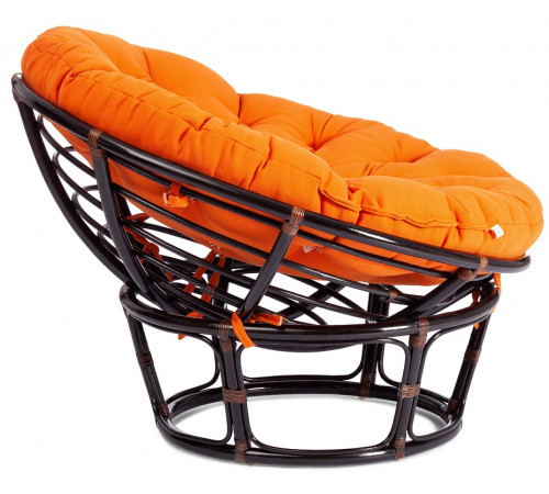 Кресло Папасан/Papasan (23/01 W) /с подушкой и ремешками/ 115х101х104см, античный черно-коричневый, ткань оранжевый