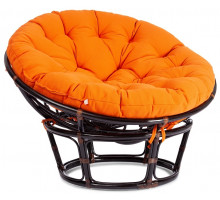 Кресло Папасан/Papasan (23/01 W) /с подушкой и ремешками/ 115х101х104см, античный черно-коричневый, ткань оранжевый
