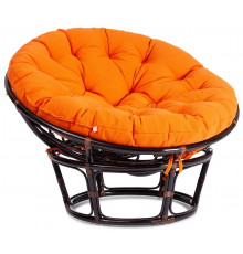 Кресло Папасан/Papasan (23/01 W) /с подушкой и ремешками/ 115х101х104см, античный черно-коричневый, ткань оранжевый