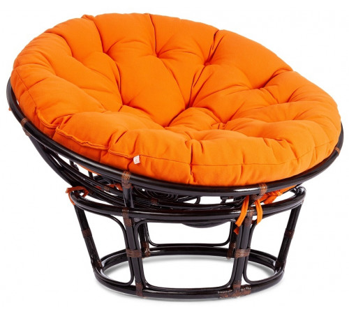 Кресло Папасан/Papasan (23/01 W) /с подушкой и ремешками/ 115х101х104см, античный черно-коричневый, ткань оранжевый