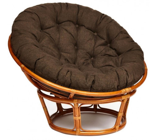 Кресло Папасан/Papasan (23/01 W) /с подушкой и ремешками/ 115х101х104см, коньячный, ткань коричневый, 3м7-147